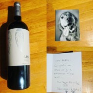 We have the BEST clients! ️ I ran a personal best at my half marathon while on vacation and the lovely Sam family gave me this today  #bestclients #grateful #luckygirl #redwine #irunforwine